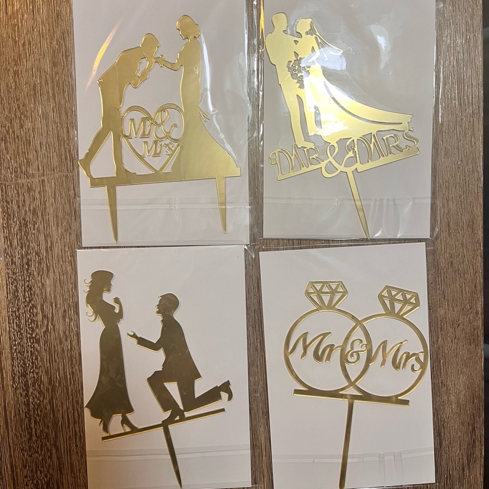 Gold Wedding Cake Toppers Set